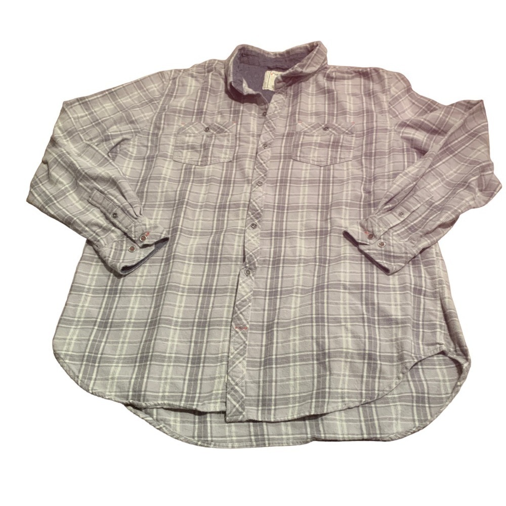 Alexandra Julian Colours Men’s Grey Plaid Flannel Button Up Shirt Size XXL